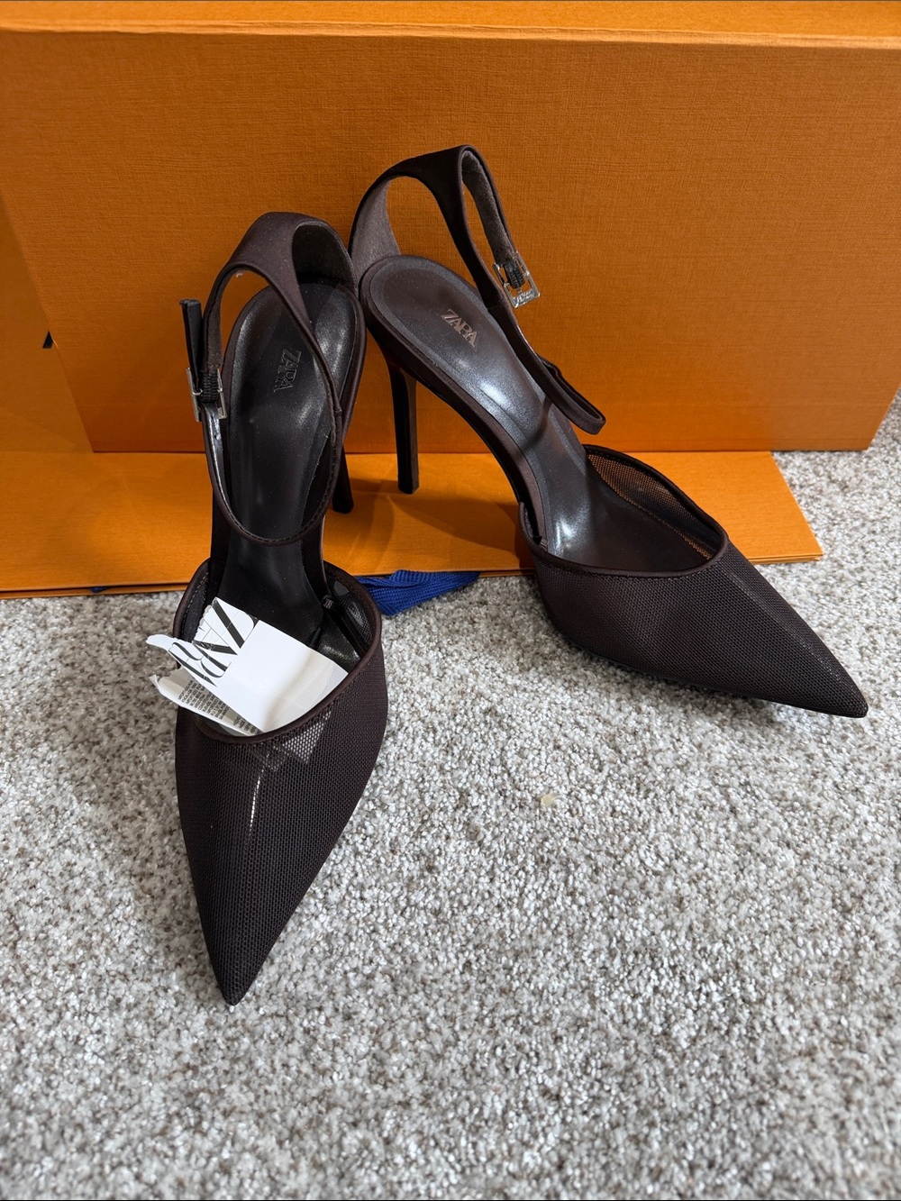 ZARA Dark Brown Pointed-Toe Slingback Stiletto Heels